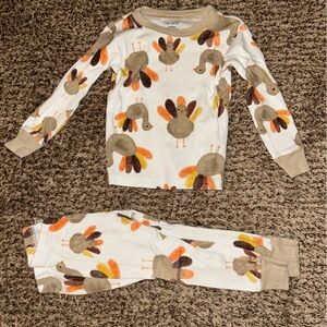 Carter's Turkey Print Pajama Set - Beige and Orange
